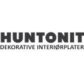 Huntonit SORT logo med undertekst dekorative interiørplater.png